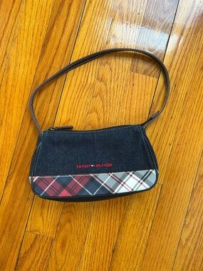 Tommy Hilfiger Denim Mini Shoulder Bag with Red Plaid Accent